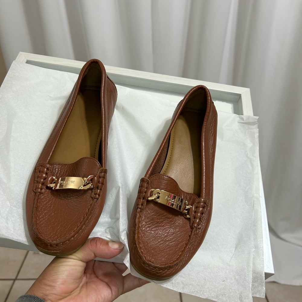Brown Leather Loafers with Gold Accent - Picture 6 of 10